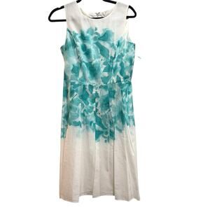 Tommy Hilfiger Aqua Floral Fit & Flare Dress Sleeveless White Womens 6